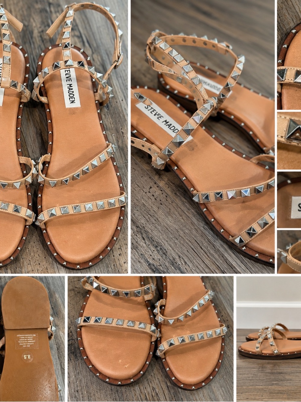 Steve Madden Travel Studded Gladiator Sandals Nude Silver Size 8.5